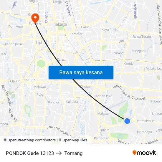 PONDOK Gede 13123 to Tomang map