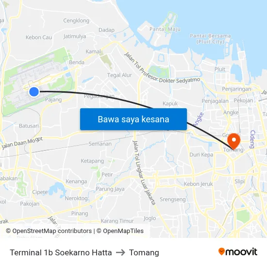 Terminal 1b Soekarno Hatta to Tomang map