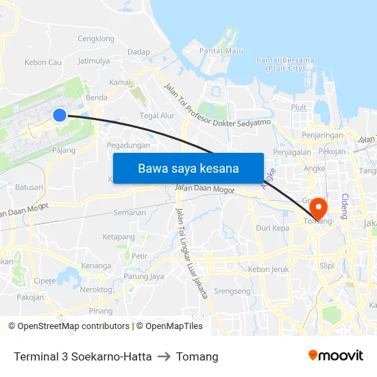 Terminal 3 Soekarno-Hatta to Tomang map