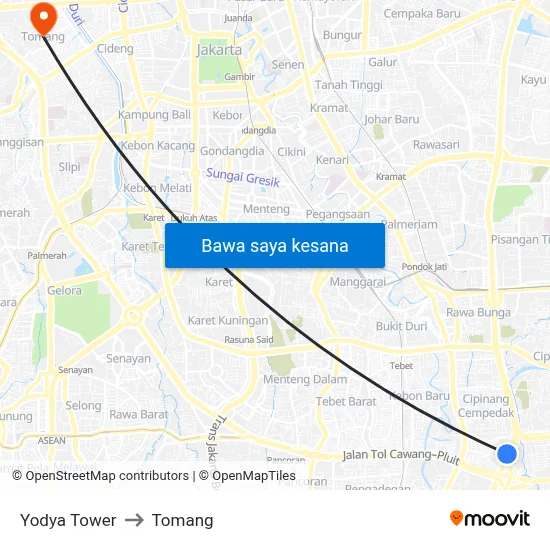 Yodya Tower to Tomang map