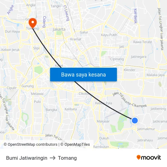 Bumi Jatiwaringin to Tomang map