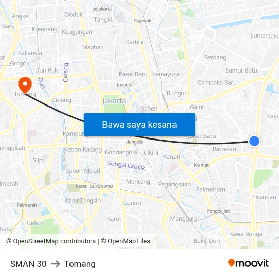 SMAN 30 to Tomang map