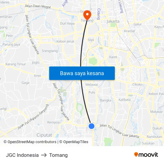 JGC Indonesia to Tomang map