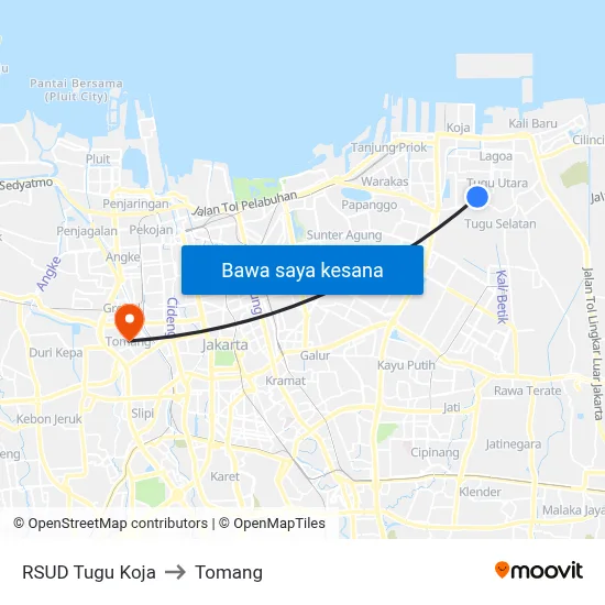 RSUD Tugu Koja to Tomang map