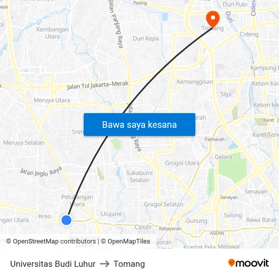 Universitas Budi Luhur to Tomang map