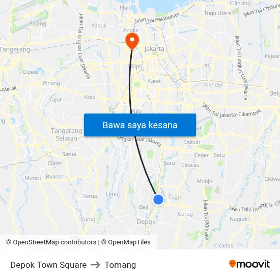 Depok Town Square to Tomang map