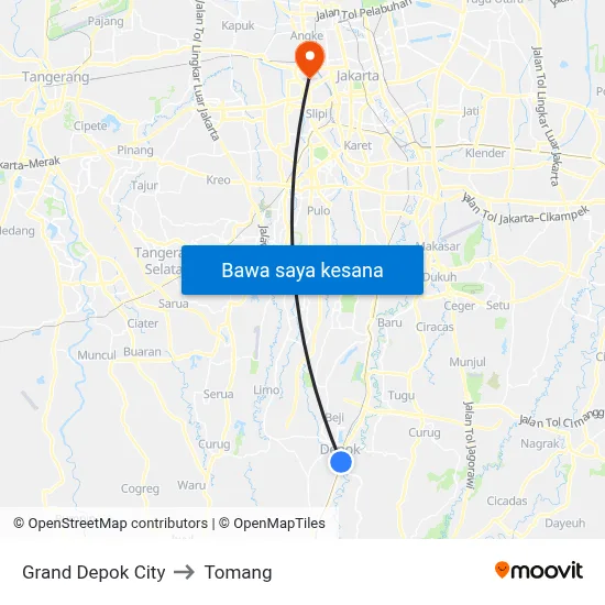 Grand Depok City to Tomang map
