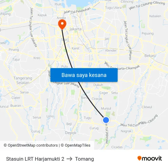 Stasuin LRT Harjamukti 2 to Tomang map