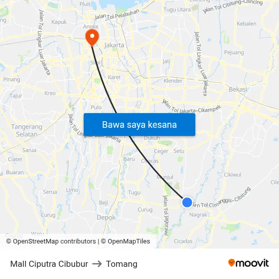 Mall Ciputra Cibubur to Tomang map