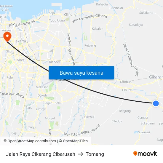 Jalan Raya Cikarang Cibarusah to Tomang map