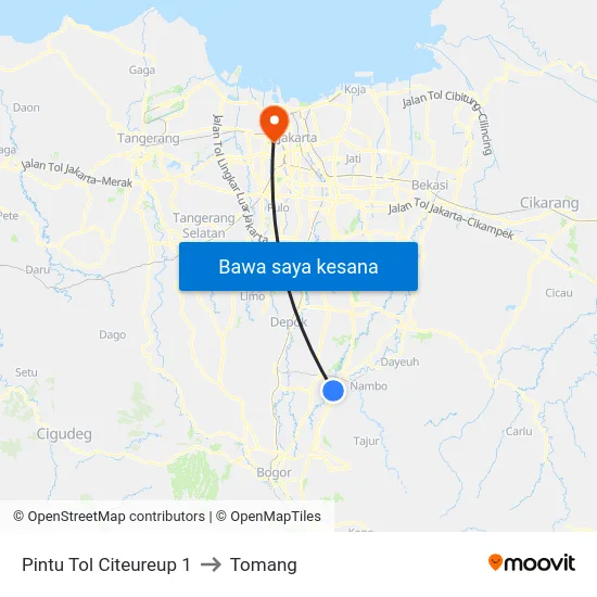 Pintu Tol Citeureup 1 to Tomang map