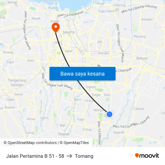 Jalan Pertamina B 51 - 58 to Tomang map