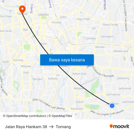 Jalan Raya Hankam 38 to Tomang map