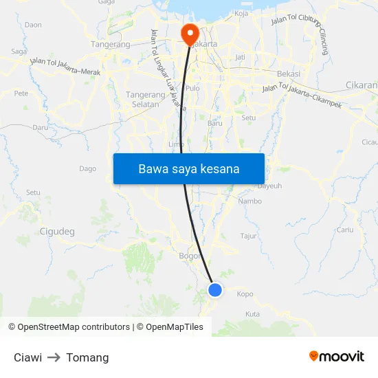Ciawi to Tomang map