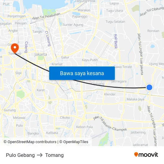 Pulo Gebang to Tomang map