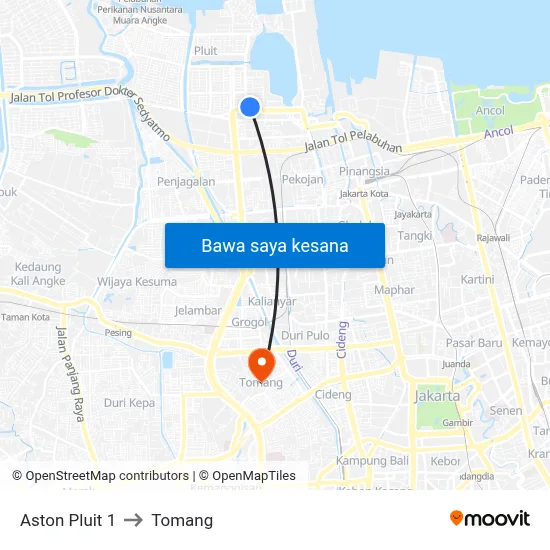 Aston Pluit 1 to Tomang map