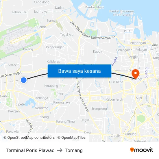 Terminal Poris Plawad to Tomang map