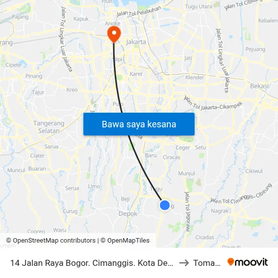 14 Jalan Raya Bogor. Cimanggis. Kota Depok to Tomang map