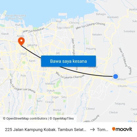 225 Jalan Kampung Kobak. Tambun Selatan. Bekasi to Tomang map