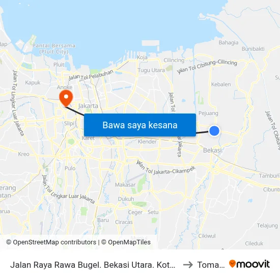 Jalan Raya Rawa Bugel. Bekasi Utara. Kota Bekasi to Tomang map