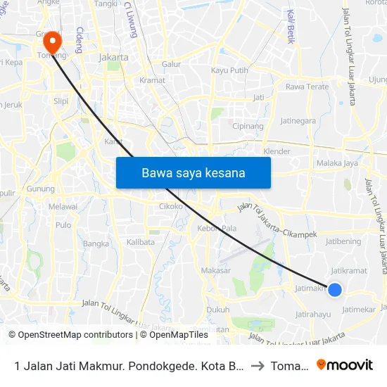 1 Jalan Jati Makmur. Pondokgede. Kota Bekasi to Tomang map