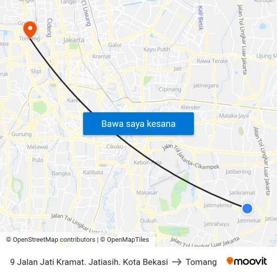 9 Jalan Jati Kramat. Jatiasih. Kota Bekasi to Tomang map
