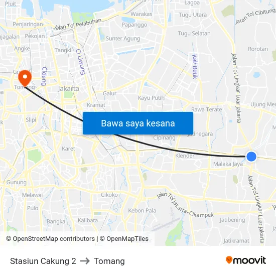 Stasiun Cakung 2 to Tomang map