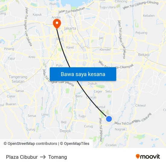 Plaza Cibubur to Tomang map