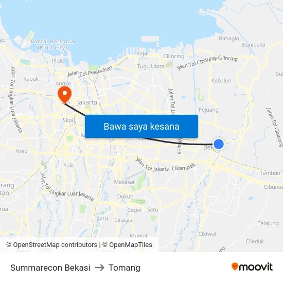 Summarecon Bekasi to Tomang map