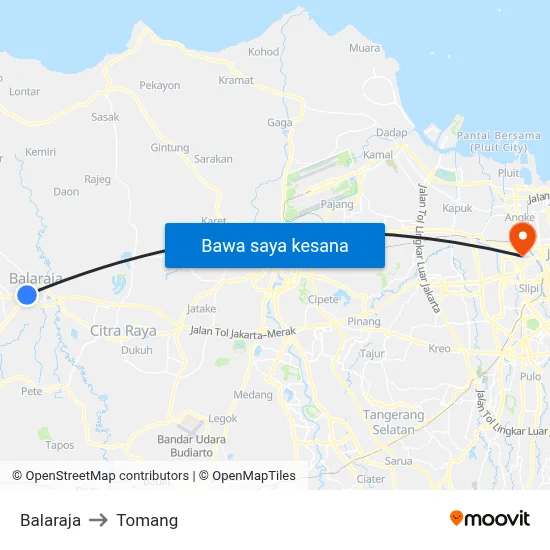 Balaraja to Tomang map