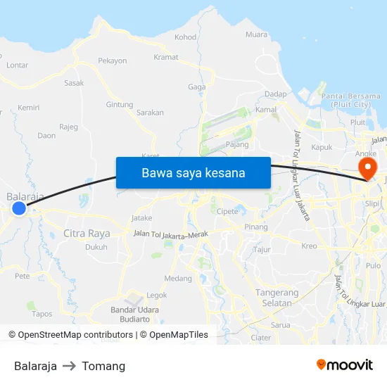 Balaraja to Tomang map