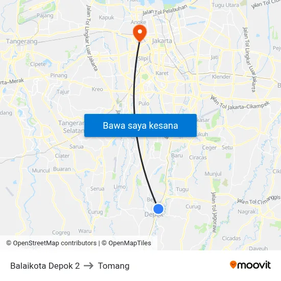Balaikota Depok 2 to Tomang map