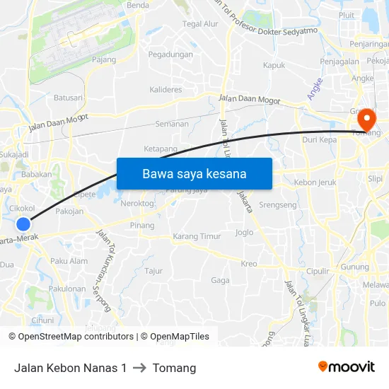 Jalan Kebon Nanas 1 to Tomang map