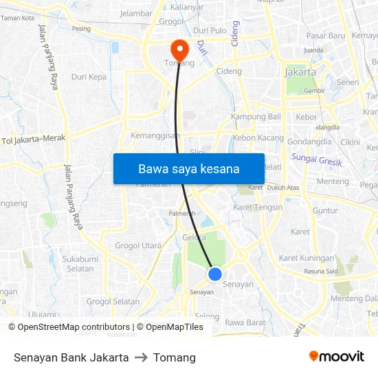 Senayan Bank Jakarta to Tomang map