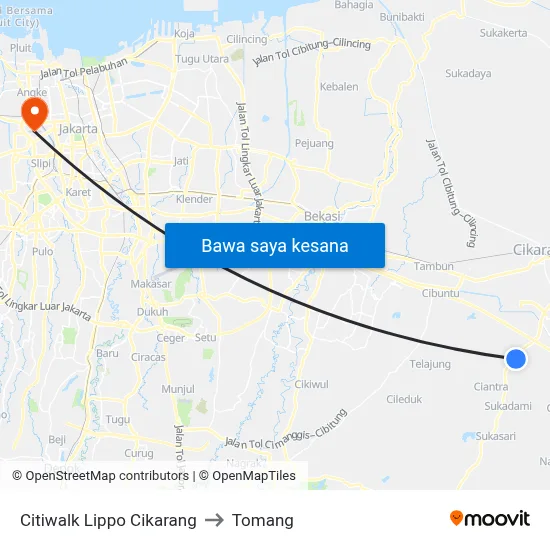 Citiwalk Lippo Cikarang to Tomang map