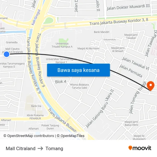 Mall Citraland to Tomang map