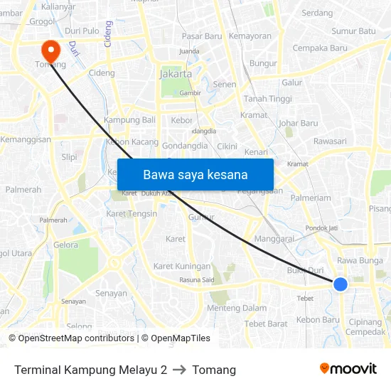 Terminal Kampung Melayu 2 to Tomang map