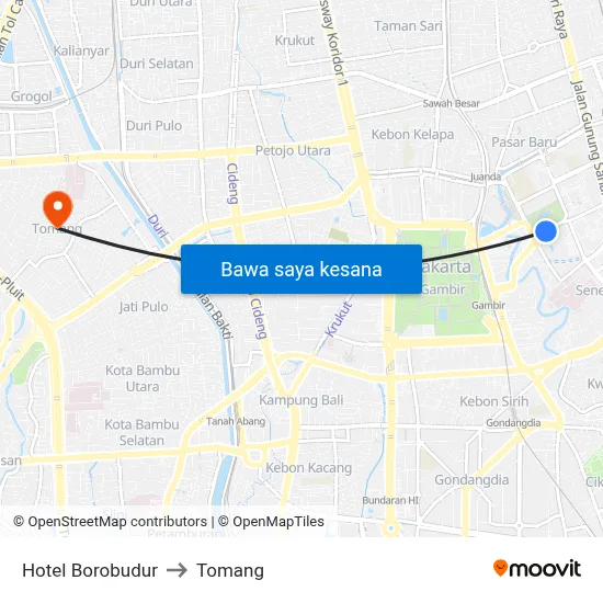 Hotel Borobudur to Tomang map