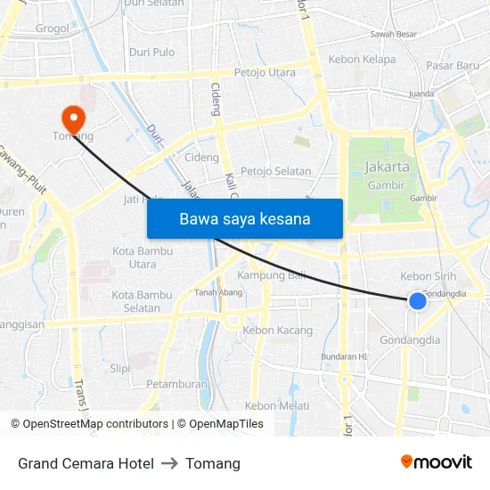 Grand Cemara Hotel to Tomang map