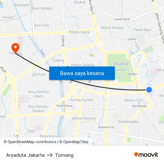 Aryaduta Jakarta to Tomang map