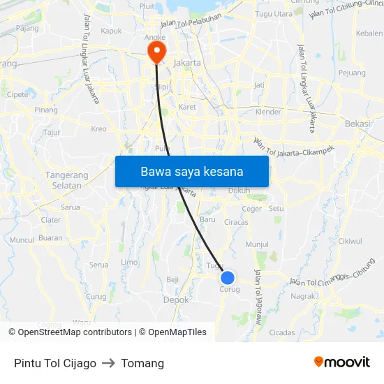 Pintu Tol Cijago to Tomang map