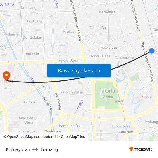 Kemayoran to Tomang map