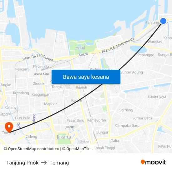 Tanjung Priok to Tomang map
