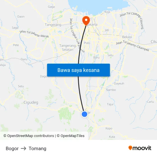 Bogor to Tomang map