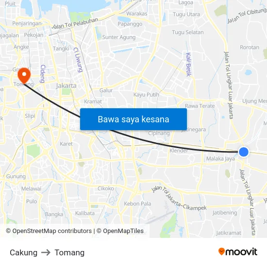 Cakung to Tomang map