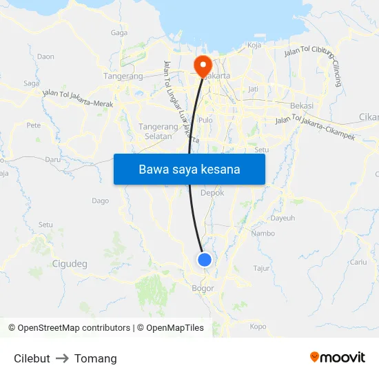 Cilebut to Tomang map