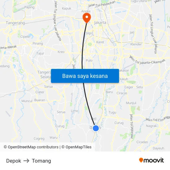Depok to Tomang map
