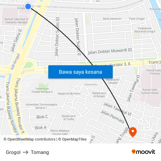 Grogol to Tomang map