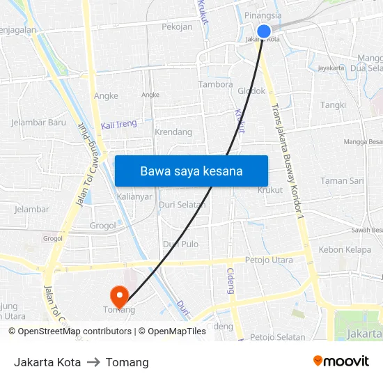 Jakarta Kota to Tomang map