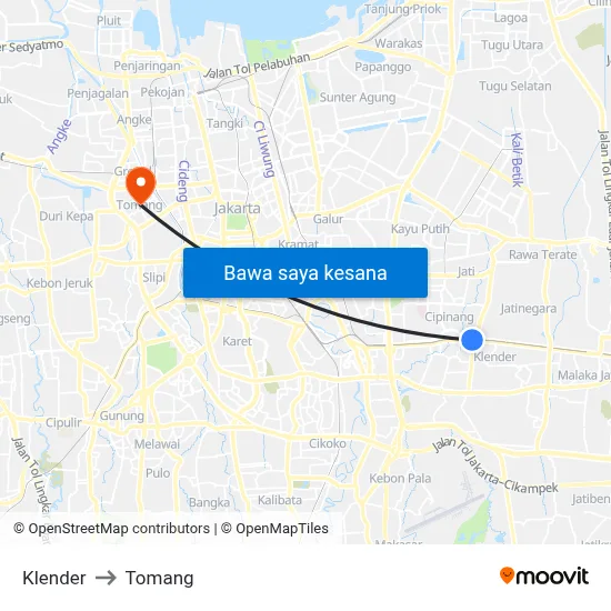 Klender to Tomang map